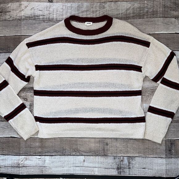Garage Crewneck Maroon Striped Long Sleeve Cozy Sweater | Size XS - Picture 1 of 5